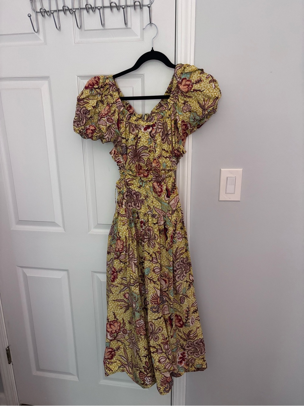 Ulla Johnson Yellow Floral Puff-Sleeve Midi Dress